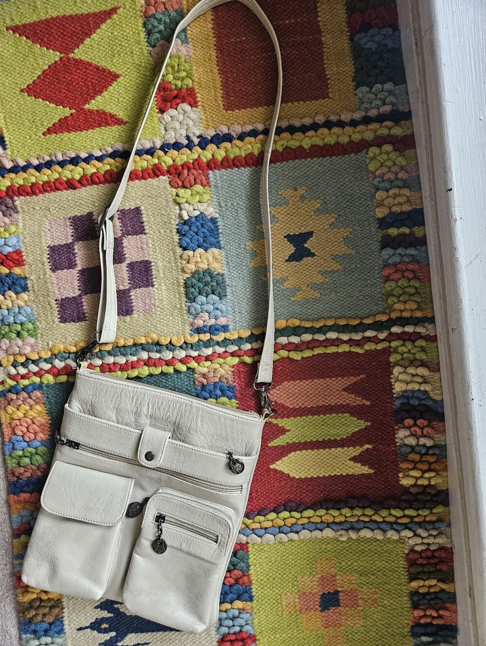 Vintage White Leather Crossbody Purse